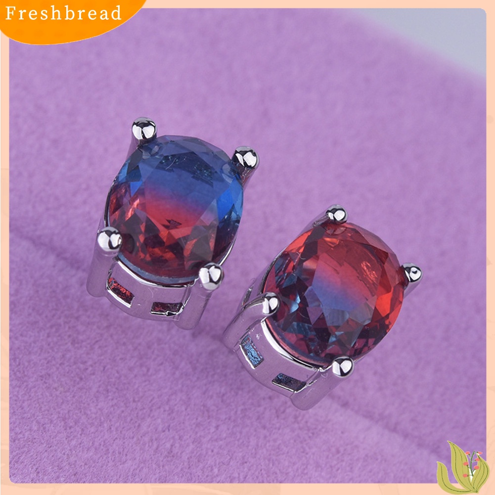 &lt; Freshbread &gt; Wanita Oval Kristal Imitasi Hias Telinga Stud Anting Pernikahan Pertunangan Perhiasan Hadiah