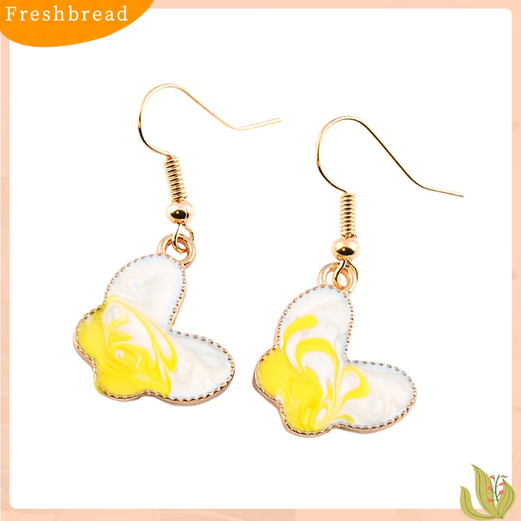 &lt; Freshbread &gt; 1pasang Wanita Anting Kait Lucu Indah Lukisan Minyak Kupu-Kupu Bentuk Drop Earrings Perhiasan Wanita