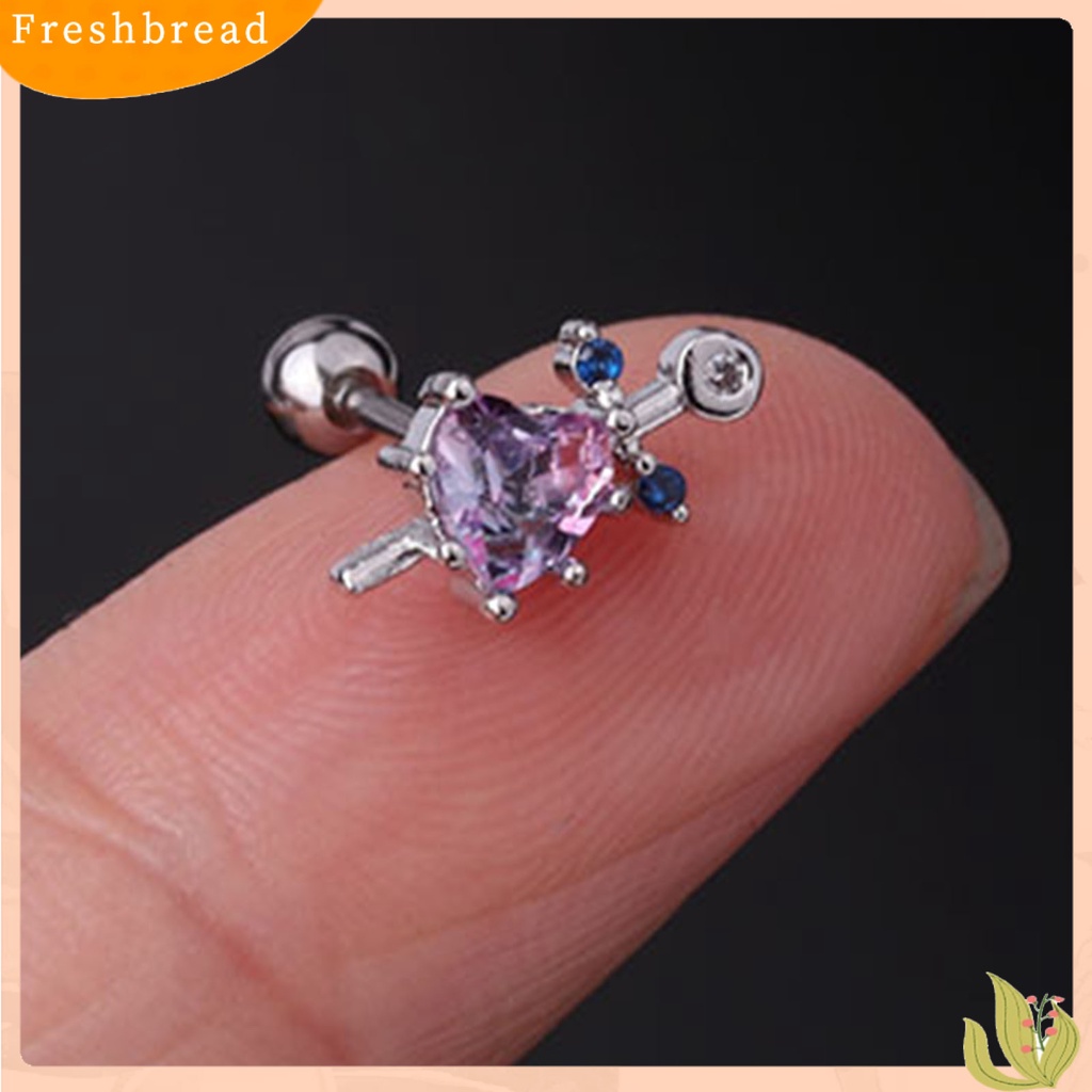 &lt; Freshbread &gt; 1Pc Mini Bersinar Indah Wanita Anting Jantung Berlian Imitasi Rantai Telinga Stud Perhiasan Aksesori