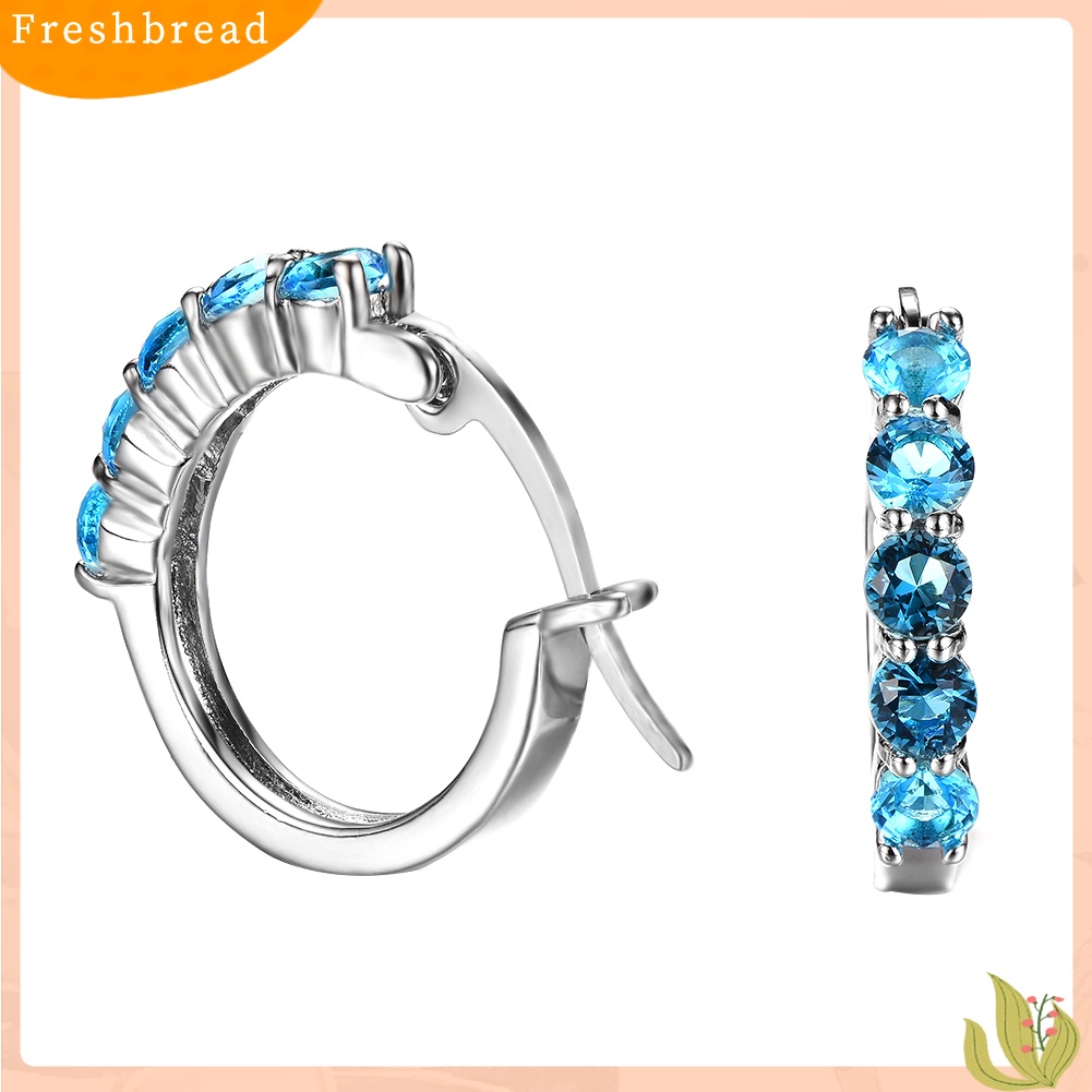 &lt; Freshbread &gt; Wanita Potongan Bulat Cubic Zirconia Hias Perak Disepuh Huggie Earrings Perhiasan Hadiah