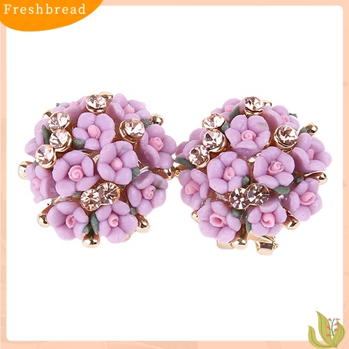 &lt; Freshbread &gt; Wanita Gadis Pengantin Pernikahan Perhiasan Bunga Mempesona Berlian Imitasi Klip Stud Earrings