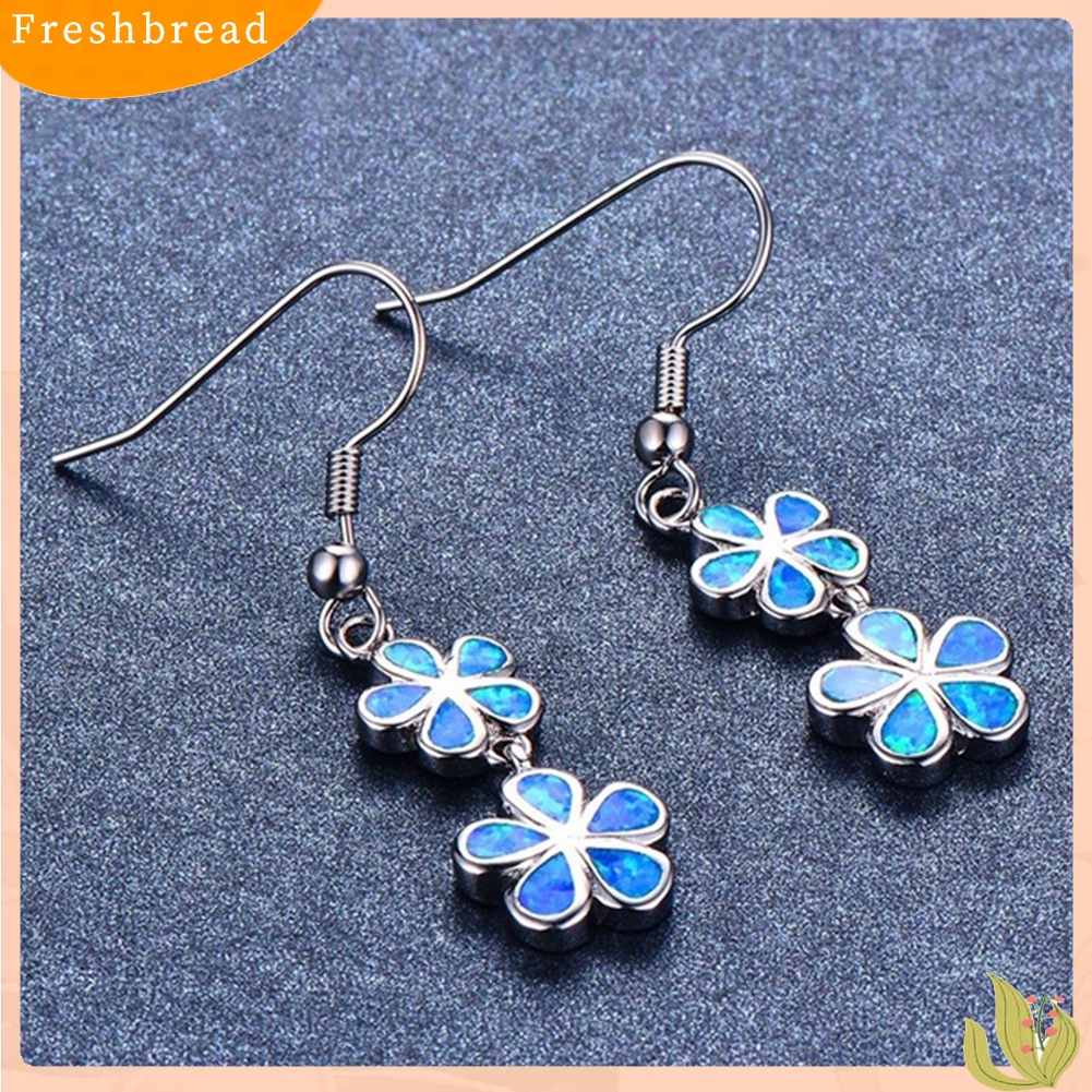 &lt; Freshbread &gt; Fashion Wanita Faux Opal Hias Bunga Panjang Menjuntai Ear Hook Earrings Jewelry