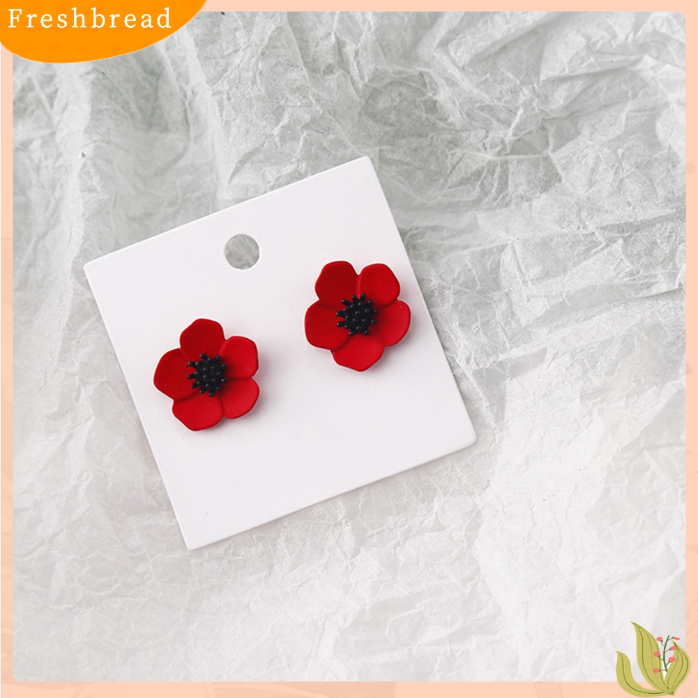 &lt; Freshbread &gt; Wanita Fashion Lukisan Bunga Mutiara Imitasi Bibir Merah Stud Earrings Perhiasan Hadiah