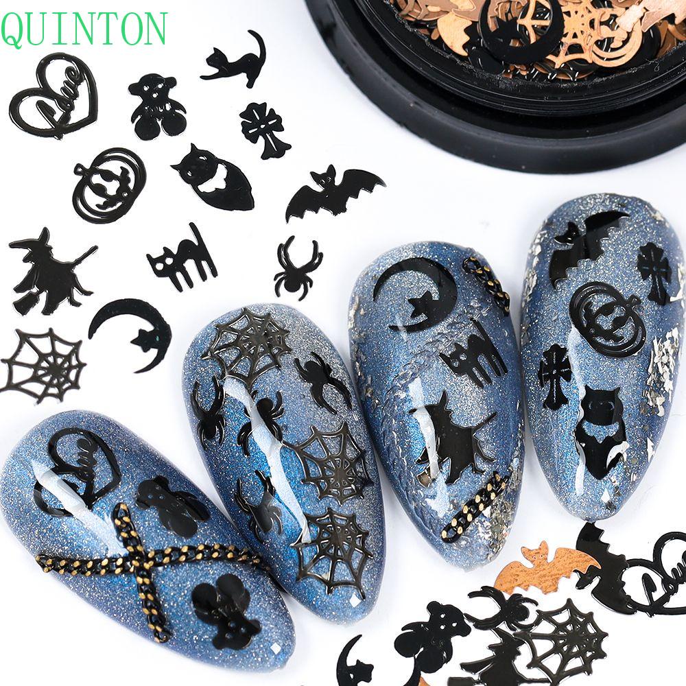 Quinton Patch Metal Alloy Desain Labu / Kelelawar / Salib / Penyihir Hollow Dekorasi Nail Art DIY