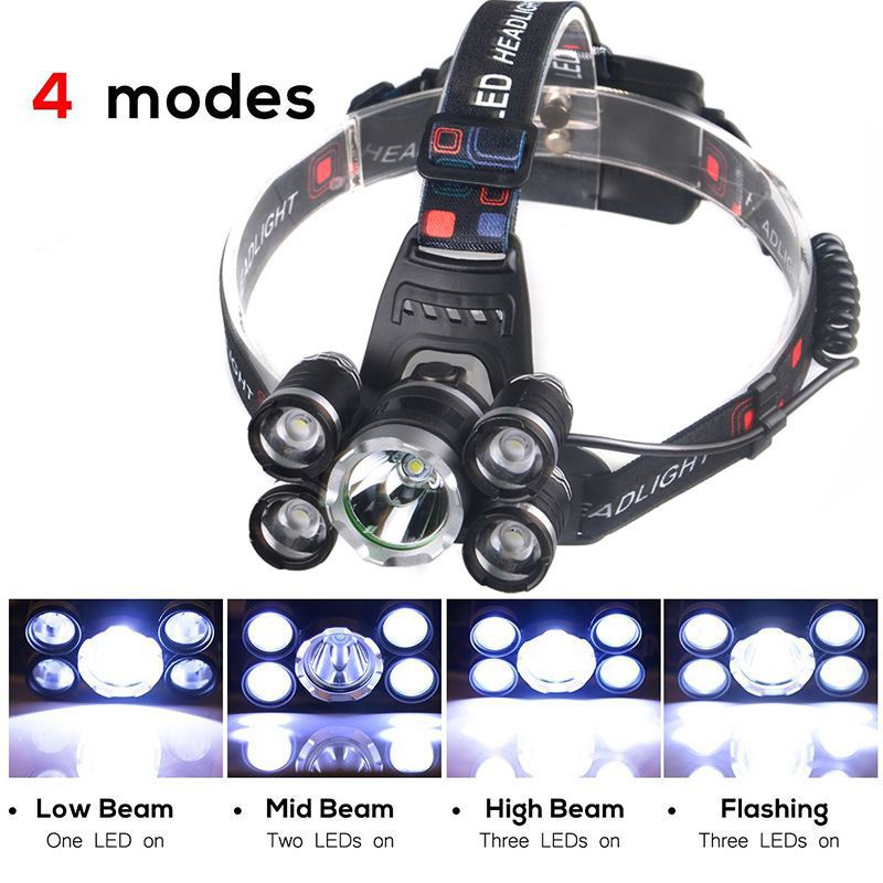 Paket headlamp LED Cree XM-L T6 40.000 Lumens xpe 5 mata - Senter Kepala super terang