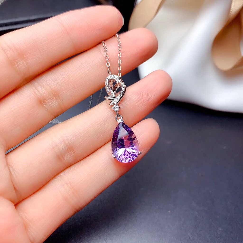 Goldkingdom Fashion Perhiasan Aksesoris Ready Stock Amethyst Alami Harta Karun Warna-Warni Kalung Tetesan Air Pear Berbentuk Liontin Perempuan