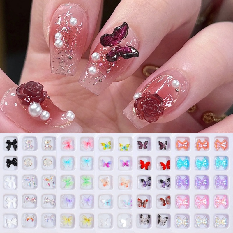 Siy 20Pcs 3D Resin Nail Art Kerajinan Rhinestones Charms Mixed Shiny Nail Kristal Permata Liontin Manicure Nail Perhiasan Diamon