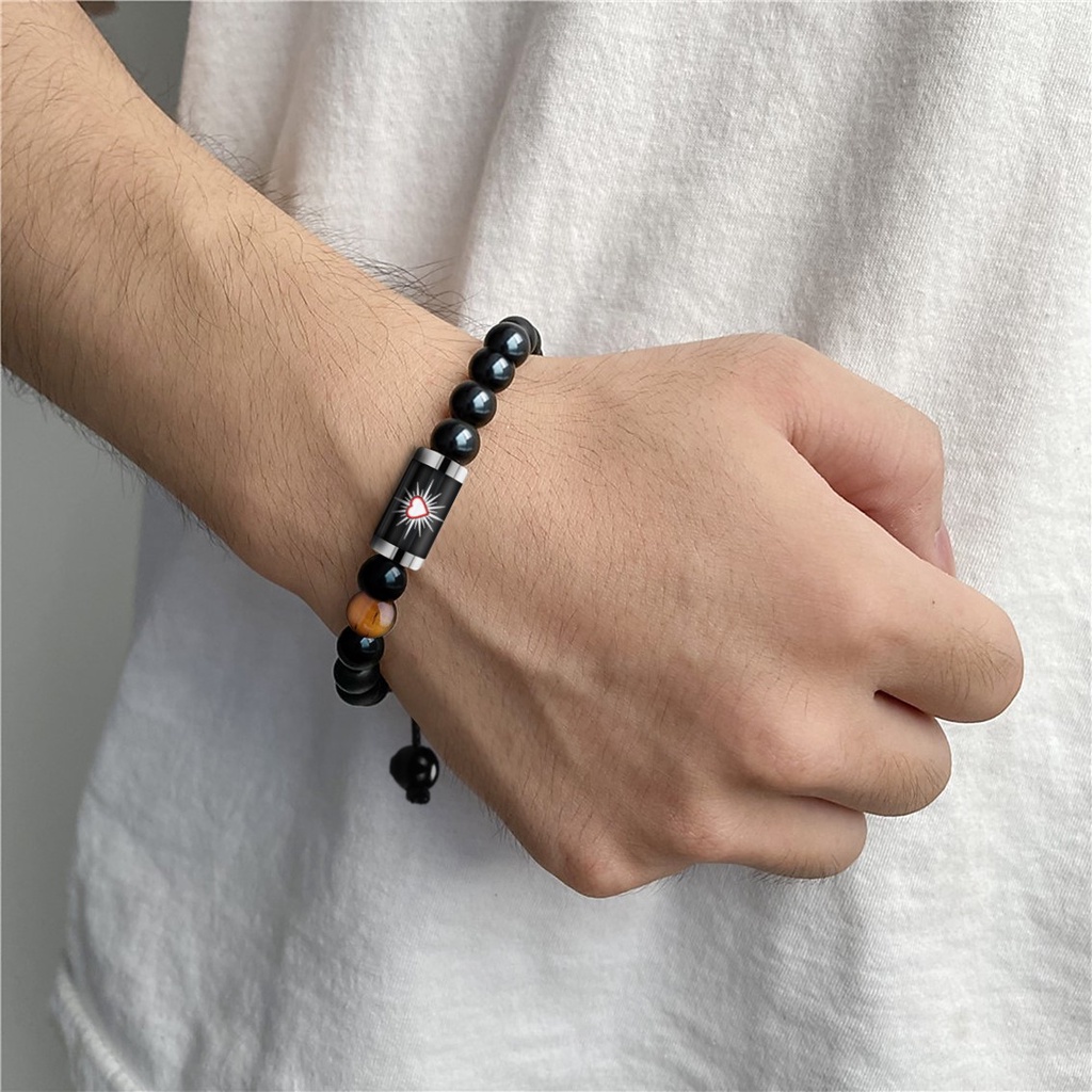 Gelang Batu Alam PSHT Pendekar Silat SH Terate Asli Black Onyx Tiger Eye Tabung Kaca Stainless Steel Pria Wanita