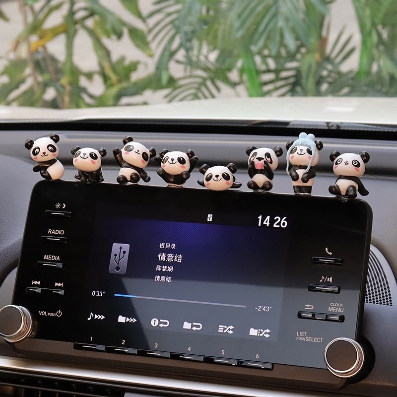 1pc Hiasan Mobil Boneka Panda PVC Mini Gaya Random/Ornamen Patung Kartun Dashboard Otomotif/Dekorasi Interior Kendaraan DIY