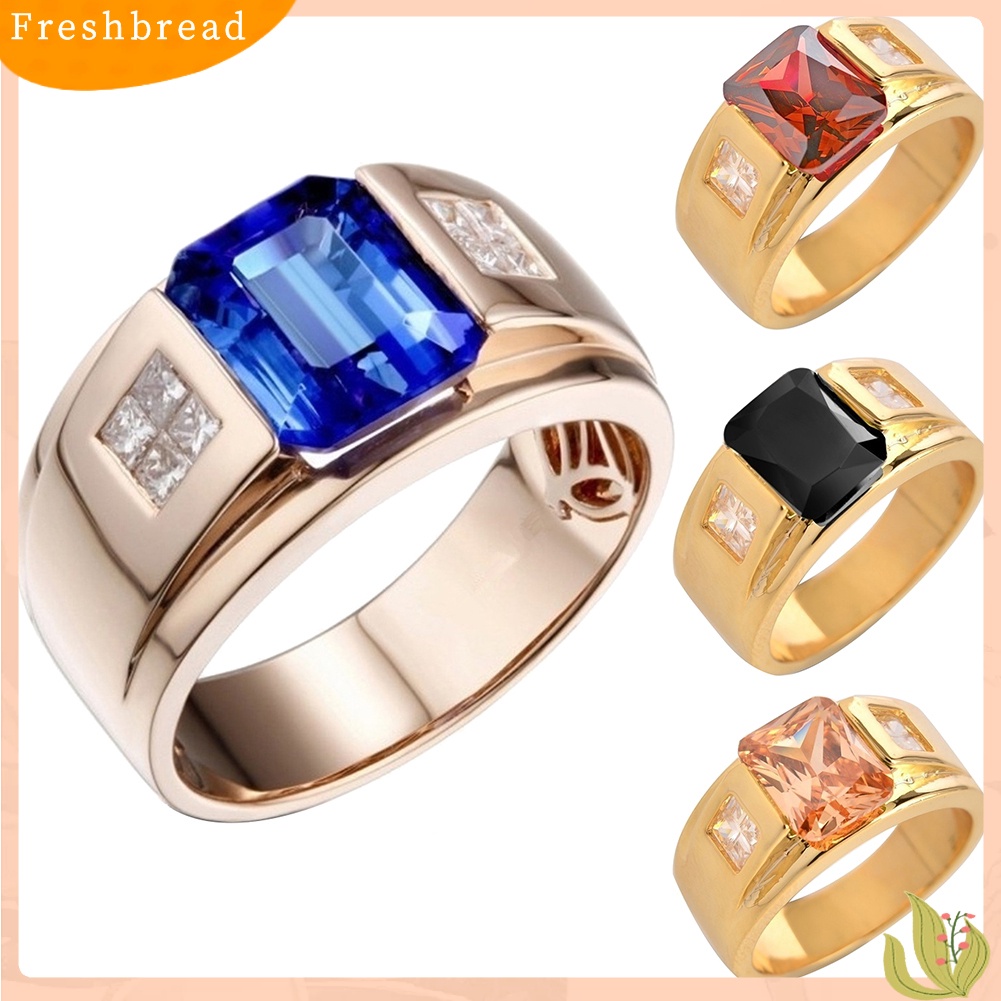 {In Stock} Pesta Pernikahan Pria Persegi Berlian Imitasi Bertatahkan Lebar Band Jari Cincin Perhiasan Hadiah