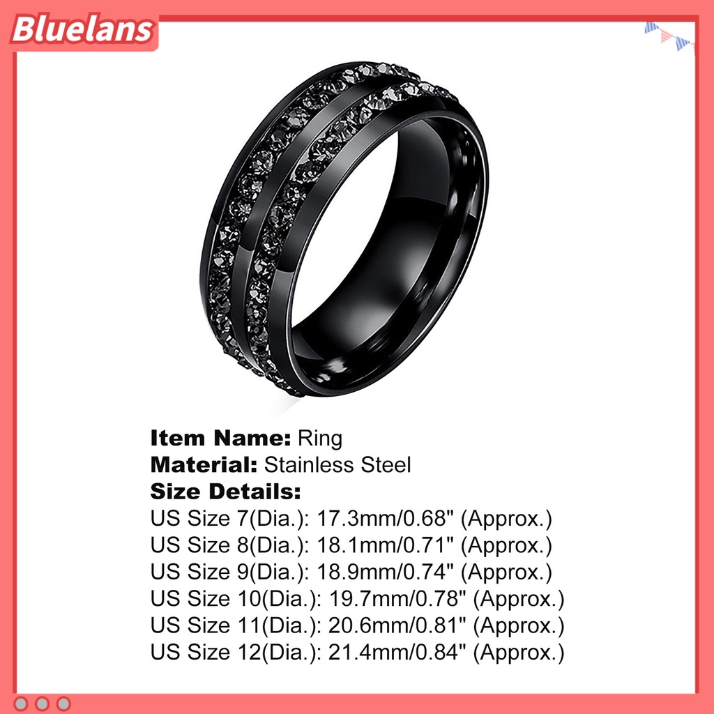 {In Stock} Band Ring Berlian Imitasi Dekorasi Perhiasan Hadiah Stainless Steel Pria Dan Wanita Band Finger Ring Untuk Pesta