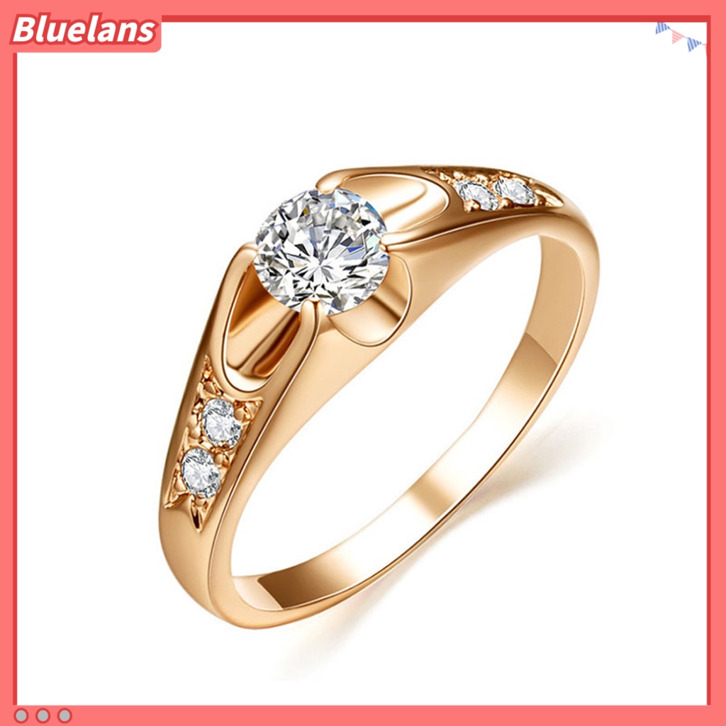 {In Stock} Cincin Wanita Halus Mengkilap Tembaga Berlian Imitasi Cincin Kawin Tertanam Untuk Pesta
