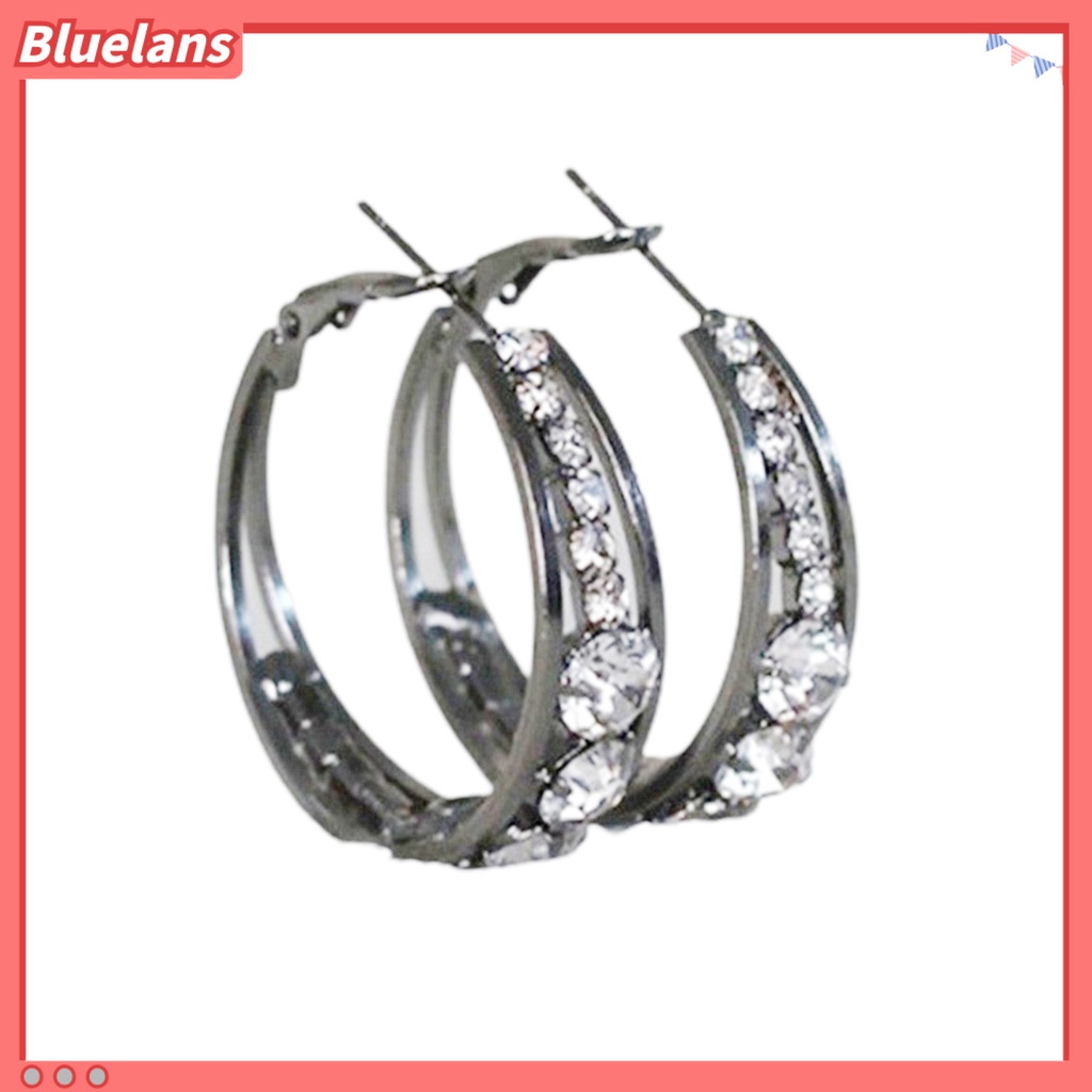 {In Stock} Anting Wanita Berlian Imitasi Berkilau Menarik Hias Hoop Earrings Piercing Perhiasan Untuk Pesta