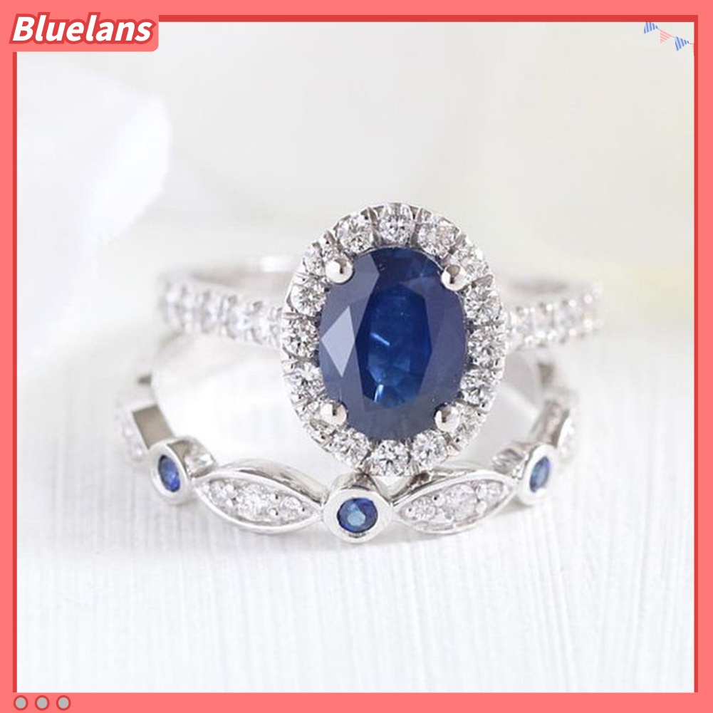 {In Stock} Wanita Safir Imitasi Berlapis Perak Jari Cincin Pengantin Pernikahan Perhiasan Dekorasi Hadiah