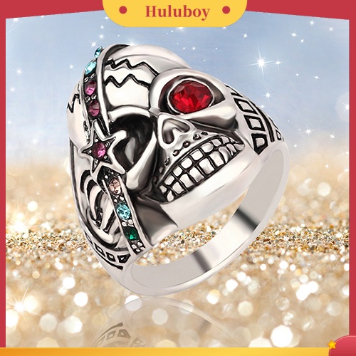 {Ready Stock} Unisex Fashion Gaya Punk Tengkorak Bintang Berlian Imitasi Bertatahkan Hadiah Kekasih Cincin Perhiasan