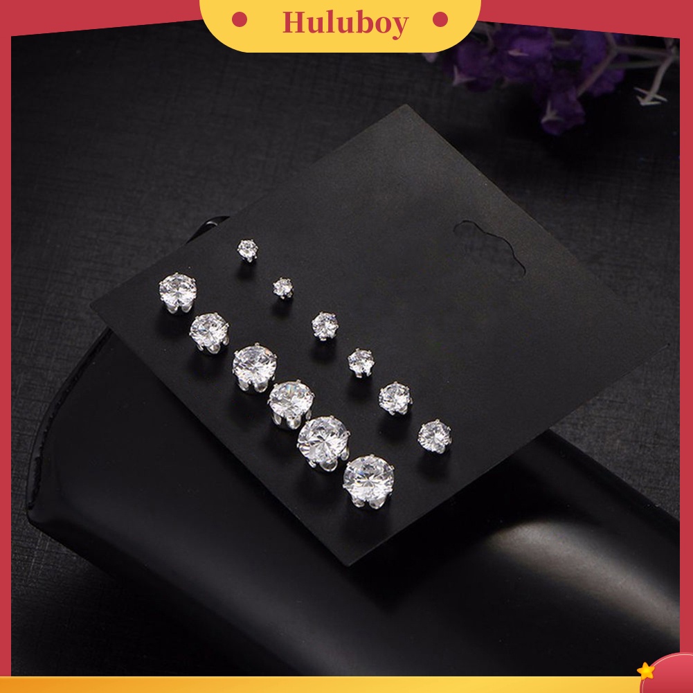 {Ready Stock} 6pasang Perhiasan Wanita Bulat Cubic Zirconia CZ Crown Ear Stud Earrings Hadiah Natal