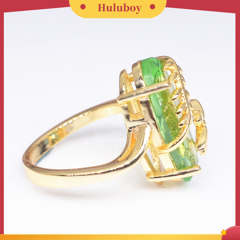 {Ready Stock} Chic Wanita Capung Daun Oval Permata Imitasi Memutar Jari Cincin Perhiasan Pernikahan Hadiah