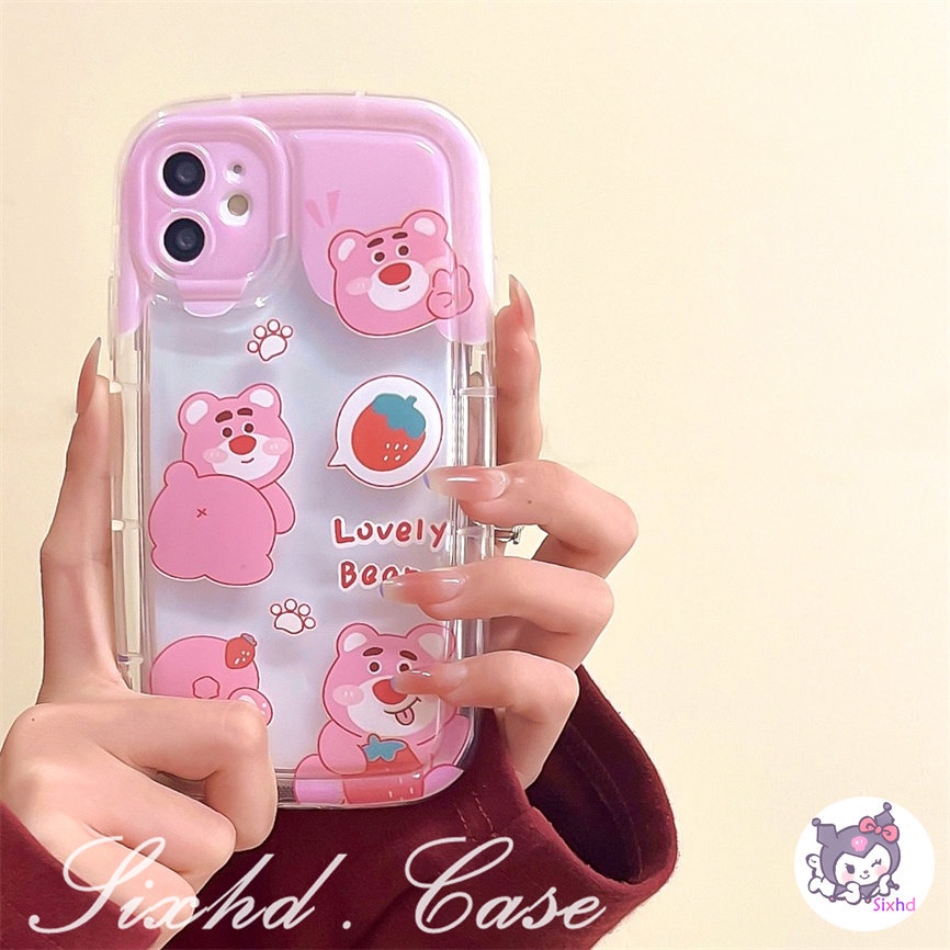 Untuk OPPO A77s A57 A54 A17 A16 A15 A12 A95 A96 A76 A78 A74 A53 A33 A32 A7 A3s A5s A5 A9 A94 A92 A52 F11 Reno 8T 6Z Pink Strawberry Bear Fashion AirBag Case Lembut Penutup Pelindung