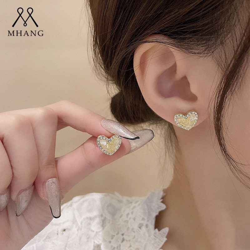 925 Perak Jarum Kristal Cinta Anting Korea Retro Wanita Peach Hati Anting Manis Fashion Perhiasan Wanita