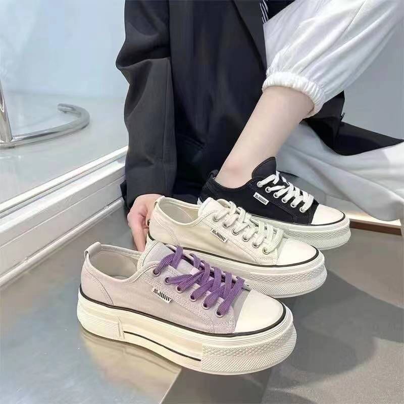 SHOEGALLERY  &quot;FREE BOX&quot;LV0273 Sepatu Kanvas Wanita Basic  Import Sneakers Kanvas Berwarna Gaya Korea