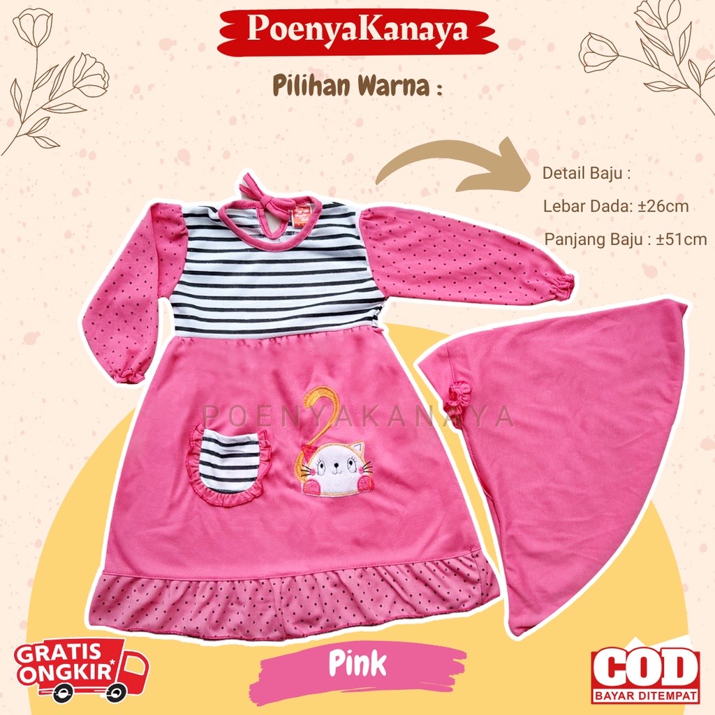 Baju Muslim Gamis Bayi Anak Perempuan dan Kerudung EKOR KUCING Angela Kids 3-12 Bln BMG01