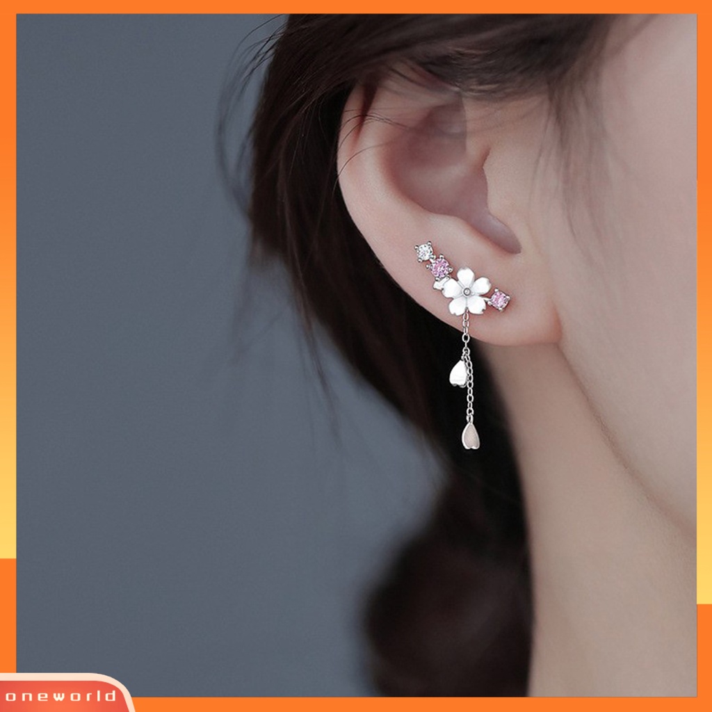 [ONE] 1pasang Anting Pejantan Shell Bunga Rantai Liontin Berlian Imitasi Elegan Bertatahkan Menjuntai Anting-Anting Perhiasan Fashion