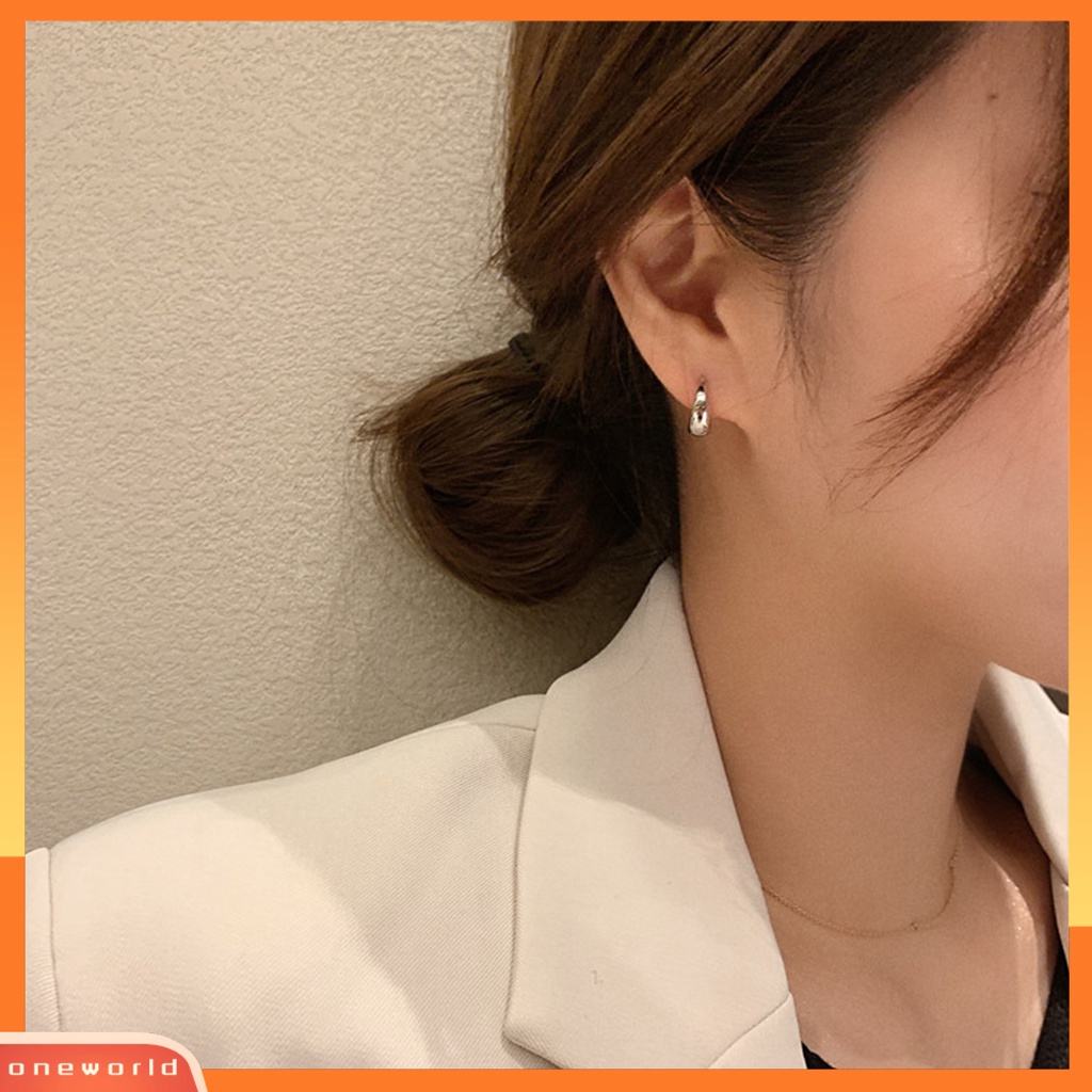 [OWR] 1pasang Anting Lingkaran Geometris Halus Tindik Kepribadian Electroplating Telinga Dekorasi Tebal Minimalis Tetesan Air Hoop Earrings Perhiasan Aksesori