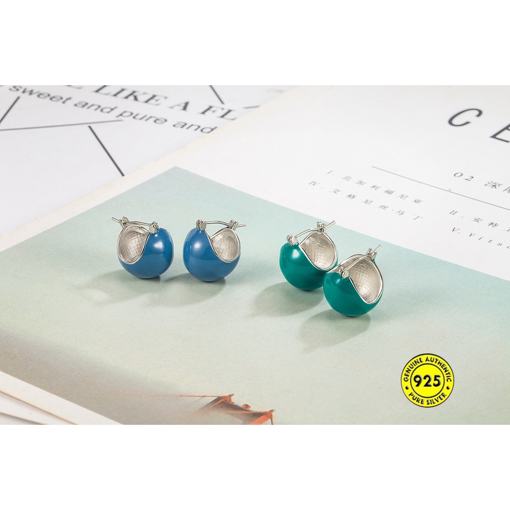 Anting Bulat Bulat Bulat Emas Kecil Enamel Berwarna Retro Modis U1228