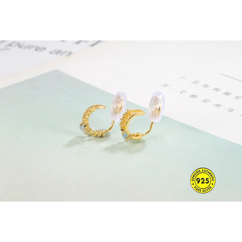 Mata Kucing Biru Tanpa Tindik Telinga Petite Anting Tanpa Sakit Sederhana Nyamuk Coil Klip Telinga Perempuan Lucu U1203