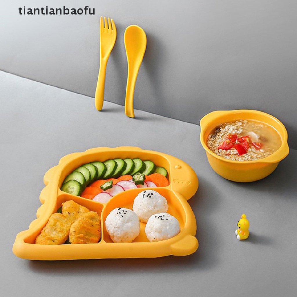 [tiantianbaofu] 4pcs/set Peralatan Makan Bayi Dinosaurus Anak Piring Makan Grid Piring Makan Butik