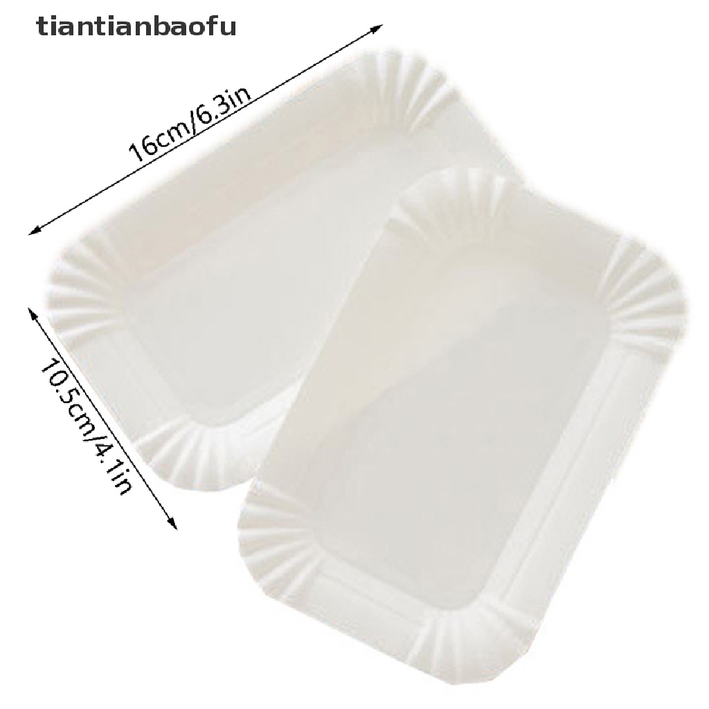 [tiantianbaofu] 50/100pcs Rectangular Cake Tray White Paper Plate Piring Kertas Makan Sekali Pakai Butik