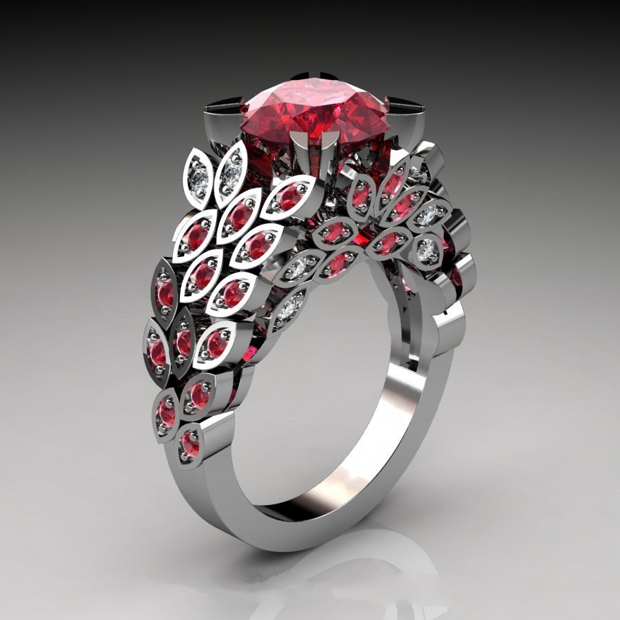 Goldkingdom Aksesoris Perhiasan Fashion Ready Stock Kreatif Set Ruby Mungil Penuh Berlian Daun Cincin Berlapis Cincin Emas