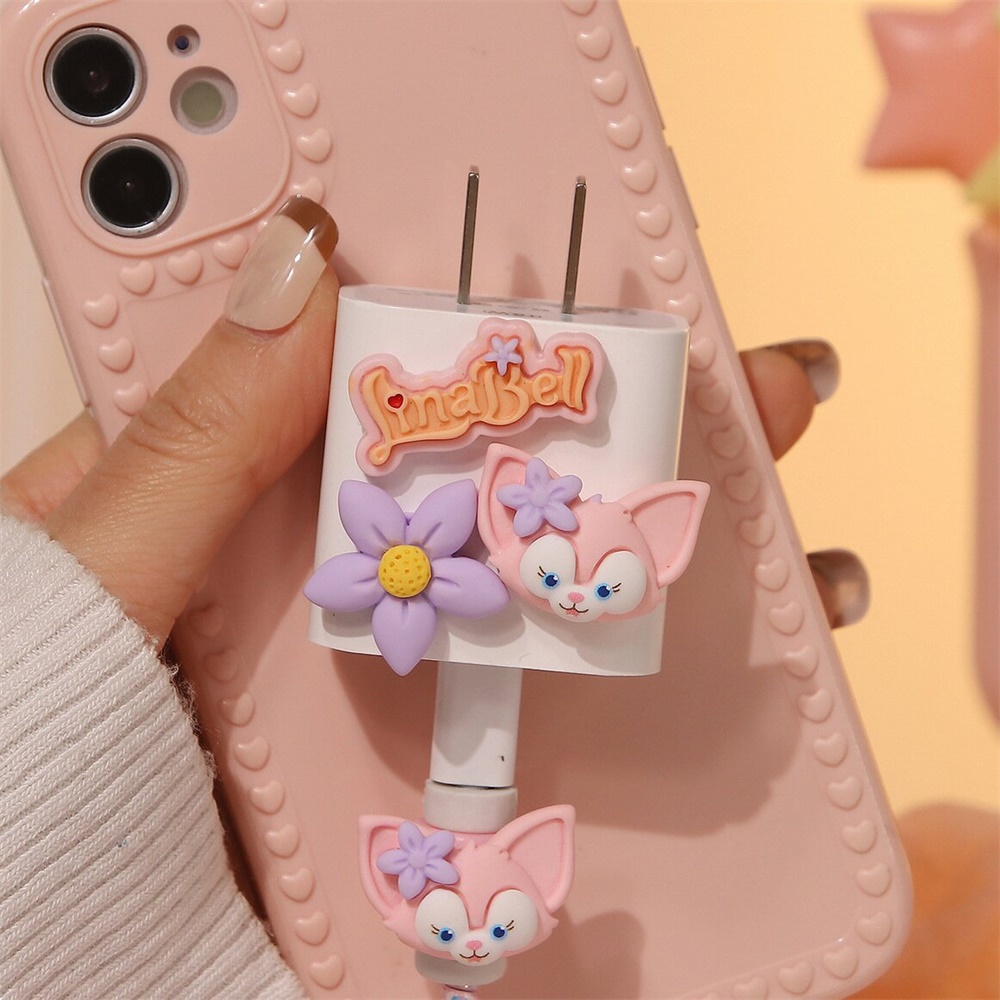 IPHONE 1set Kartun Belle Star Delu Casing Pelindung Silikon Untuk Iphone13 /12 /11pro 18/20w Charger Cover Pelindung+Kabel Data