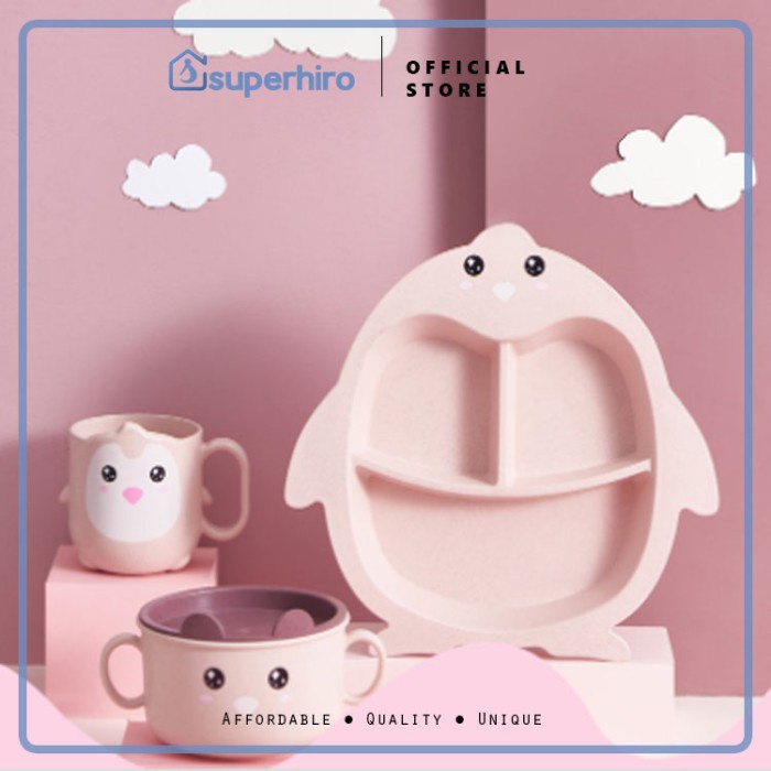 Terlaris Bpa Free Set 6 In 1 Piring Makan Komplit Anak Baby Mangkok Pinguin