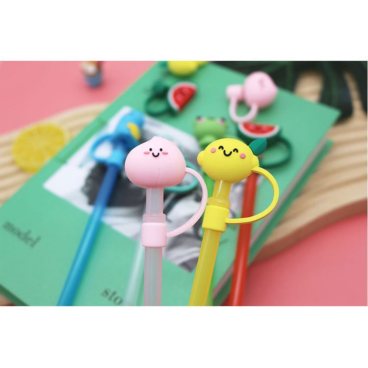 1pc Kartun Hewan Silikon Sedotan Penutup Debu Dapat Digunakan Kembali Kedap Udara Minum Splash Proof Plug Cap Gelas Cangkir Aksesoris Straw Plugs Tips Cover