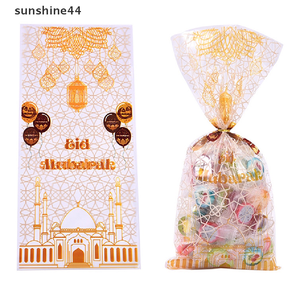 Sunshine 50Pcs Candy Bag Plastik Eid Mubarak Dengan Twist Ties Ramadan Kareem Kantong Kue Kering ID