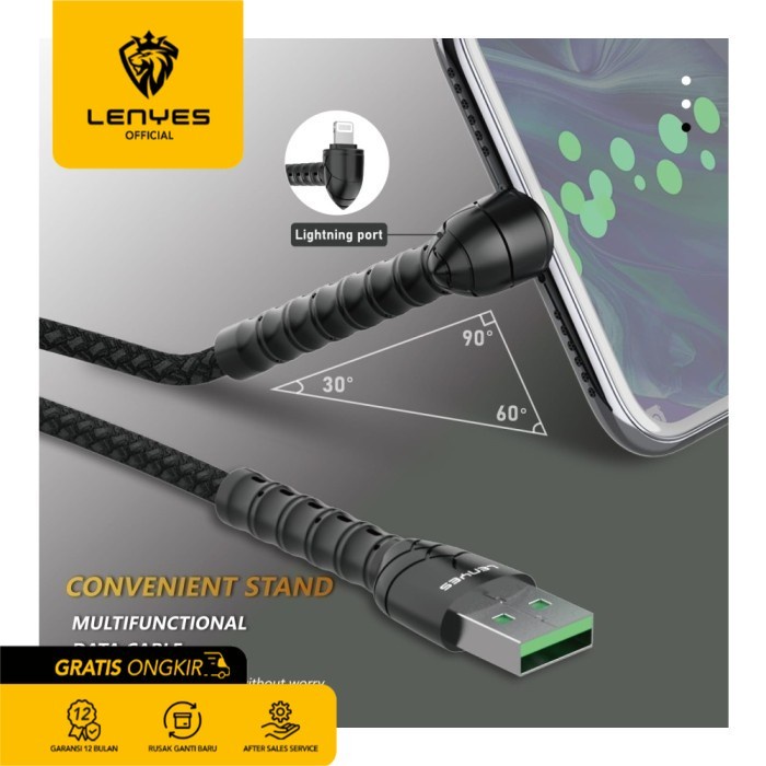 Lenyes LC946 Kabel Data Charger Fast Charge 3A Phone Stand Original - Lightning casan