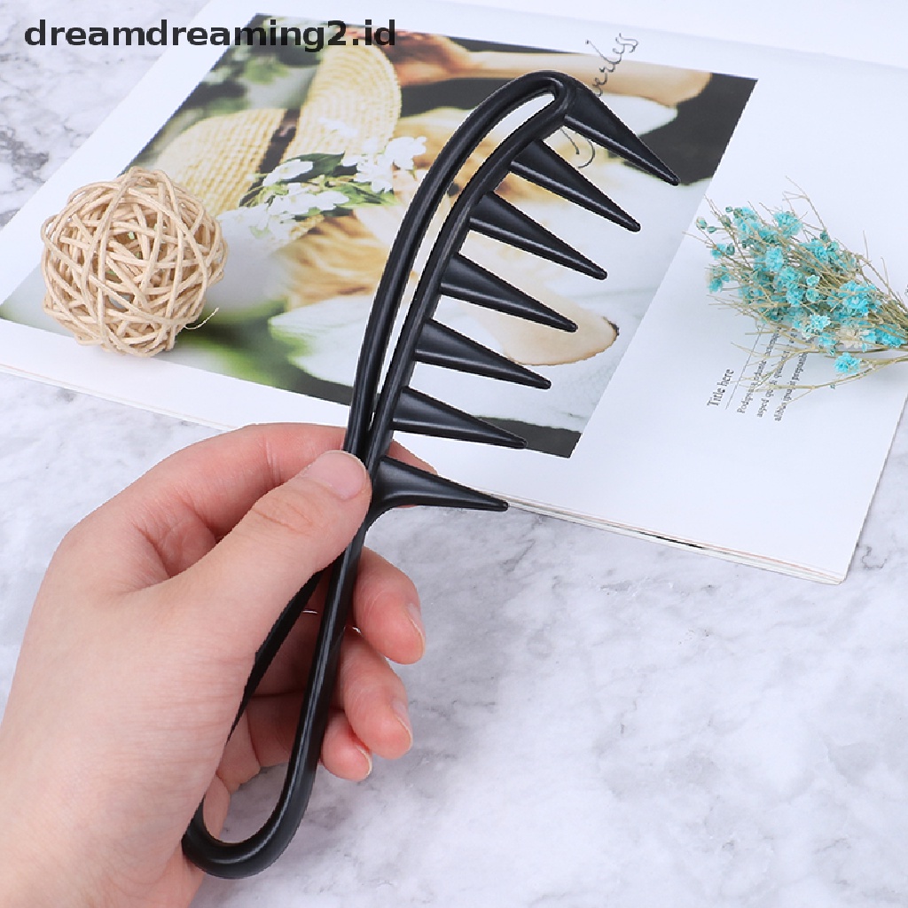 (hot) Hiu Jumbo Gigi Lebar Hitam Handle Grip Sisir Rambut Pria Hairdressing Teeth Comb//