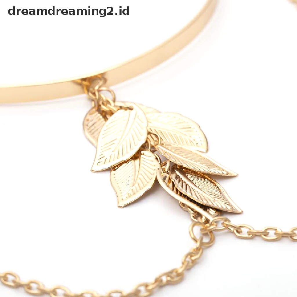 (hot) Boho Retro Daun Upper Cuff Bangle Ban Lengan Lengan Budak Rantai Gelang Perhiasan//