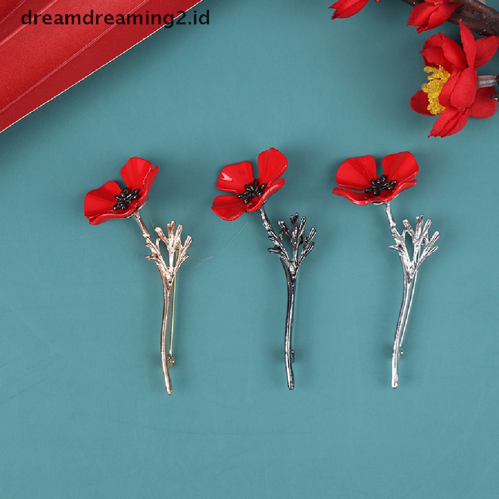 (hot) 1pcs Retro Kreatif Poppy Bunga Bros Jas Pakaian Kemeja Kerah Pin Brooch//