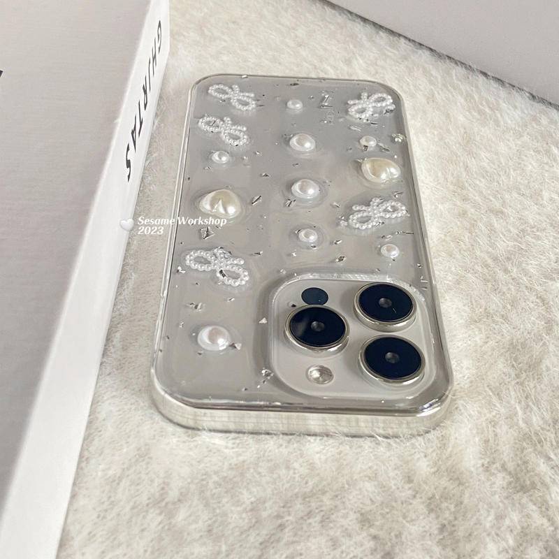 Casing Simpul Kupu-Kupu Manik Epoxy 3D Untuk iPhone 14 13 12 11 Pro MAX Plus Mini Bening Lembut TPU Cover Skin Untuk iPhone X XS MAX XR 7 8 Plus SE 2022 2020 14Plus 13Mini 12Mini