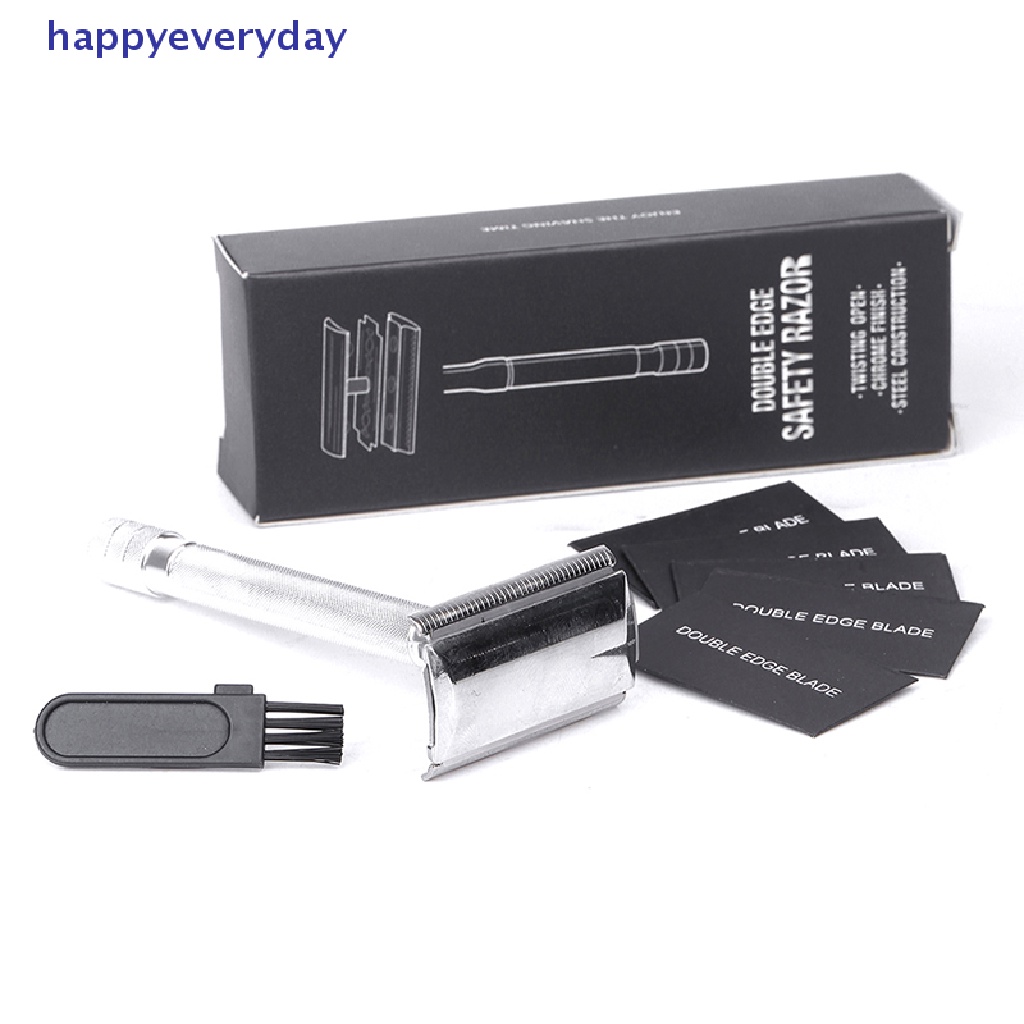 [happy] Classic Mens Cukur Silet Adjustable Safety Dengan Sikat &amp; Pisau Kecil [ID]