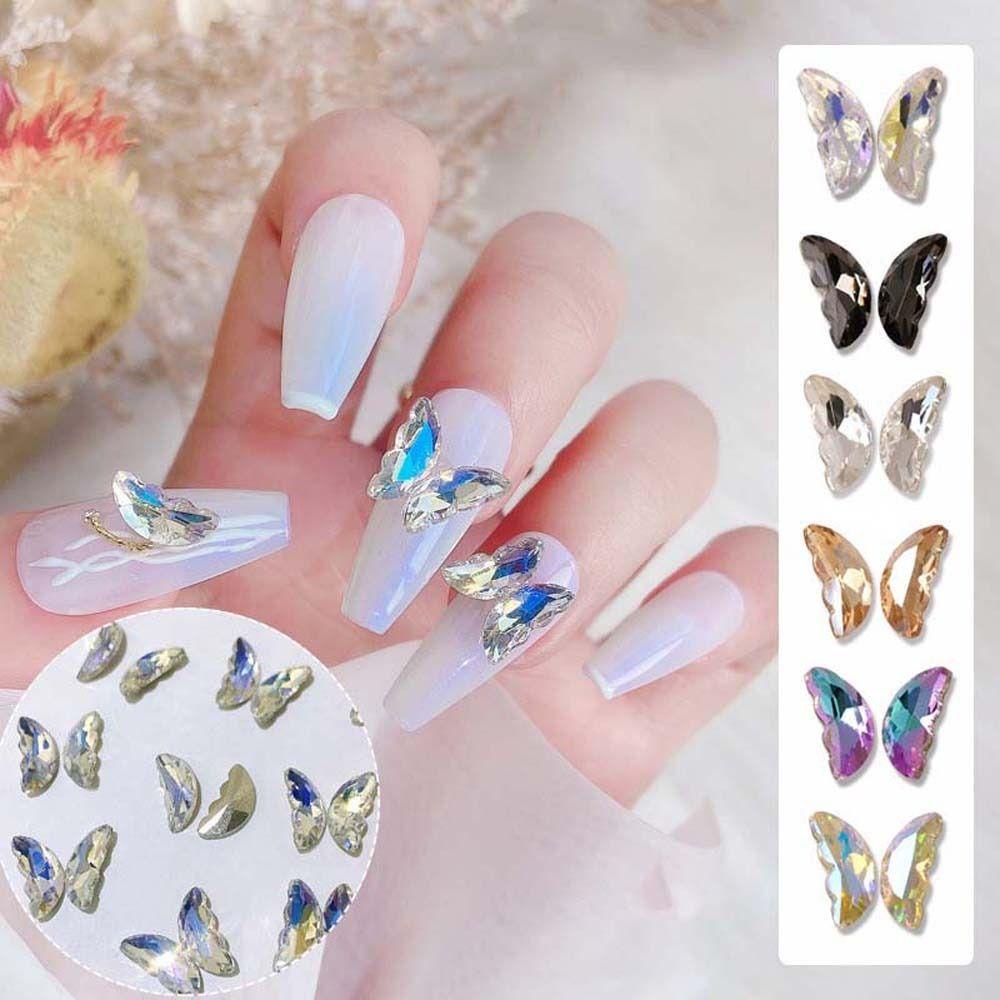 Mxbeauty Butterfly Nail Rhinestones Wanita Ins Style Manicure Aksesoris Sayap Kupu-Kupu Jepang Aurora Butterfly 3D Nail Art Drills