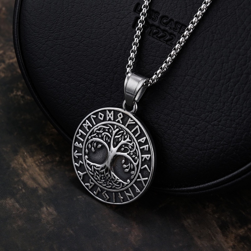 [Z H Perhiasan] Vintage Nordic Viking Pohon Kehidupan Hip Hop Liontin Pria Dan Wanita Fashion Stainless Steel Kalung Punk Pesta Rock Perhiasan Aksesoris