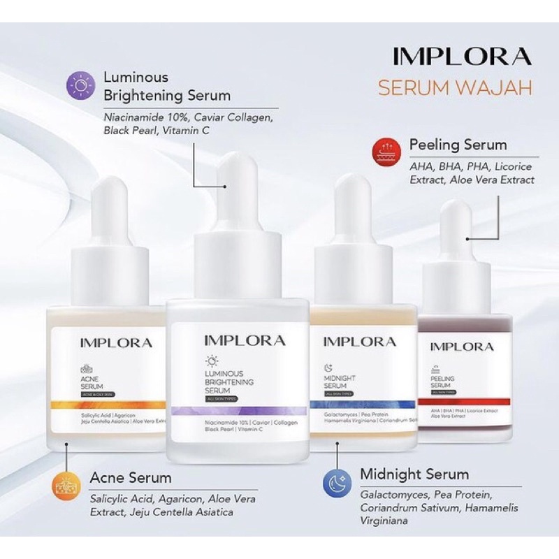 Implora Face Serum 20ml - Brightening | Acne Serum | Midnight Serum | Peeling Serum | Hydrating Serum - Murahnuemen