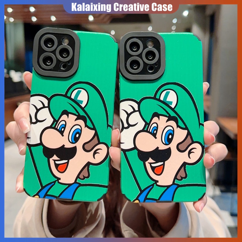 Soft Case Kotak Kulit Priting Mario Hijau Untuk iPhone 14 Pro Max13 12 Pro Max X XR Xs Max7 8 Plus14 Plus Casing Stripe