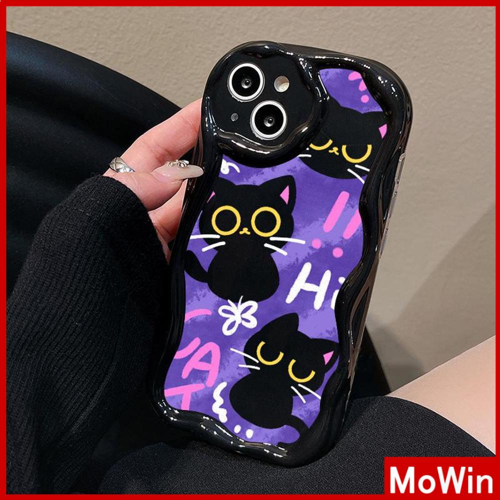 For iPhone 14 Pro Max iPhone Case 3D Curved Edge Wave Glossy Black TPU Airbag Shockproof Camera Cover Cute Cat Compatible with iPhone 13 Pro max 12 Pro Max 11 xr xs max 7Plus