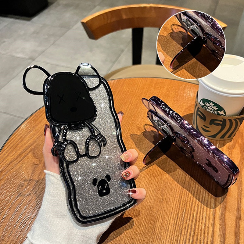 Fun 3D Bear Kamera Perlindungan Lensa Untuk Case iPhone 11 Pro Max Casing iPhone 14 12 13 Pro Max Case 14 Promax Plus Kedip Mewah Bening shockproof Pelindung Belakang Lembut