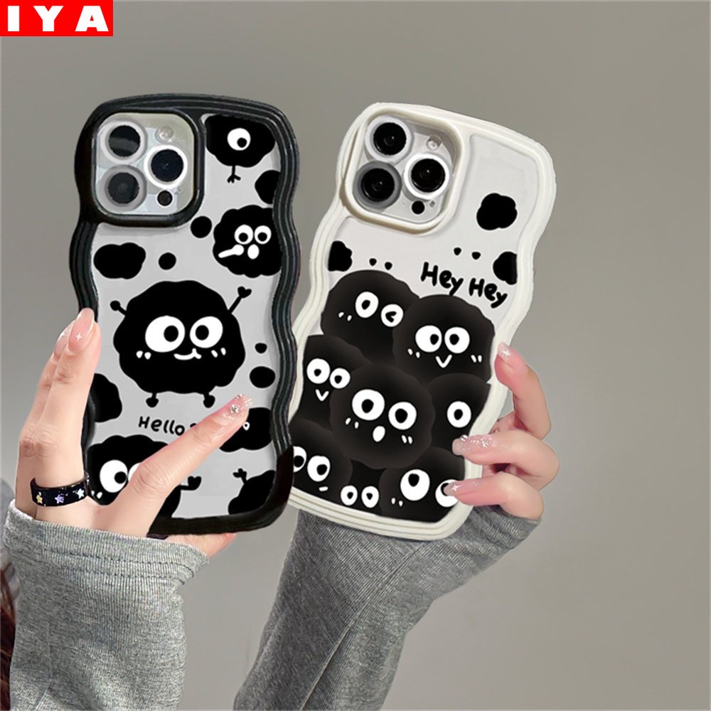 Fashion Case OPPO A17 A57 2022 A15 A16 A16K A54 A12 A5S A7 A94 A93 A3S A11k A53 A31 A52 A92 A37 F9 A1K A76 A36 5F A9 2020 Bola Bara Hitam Wave Edge TPU Phone Case Cover