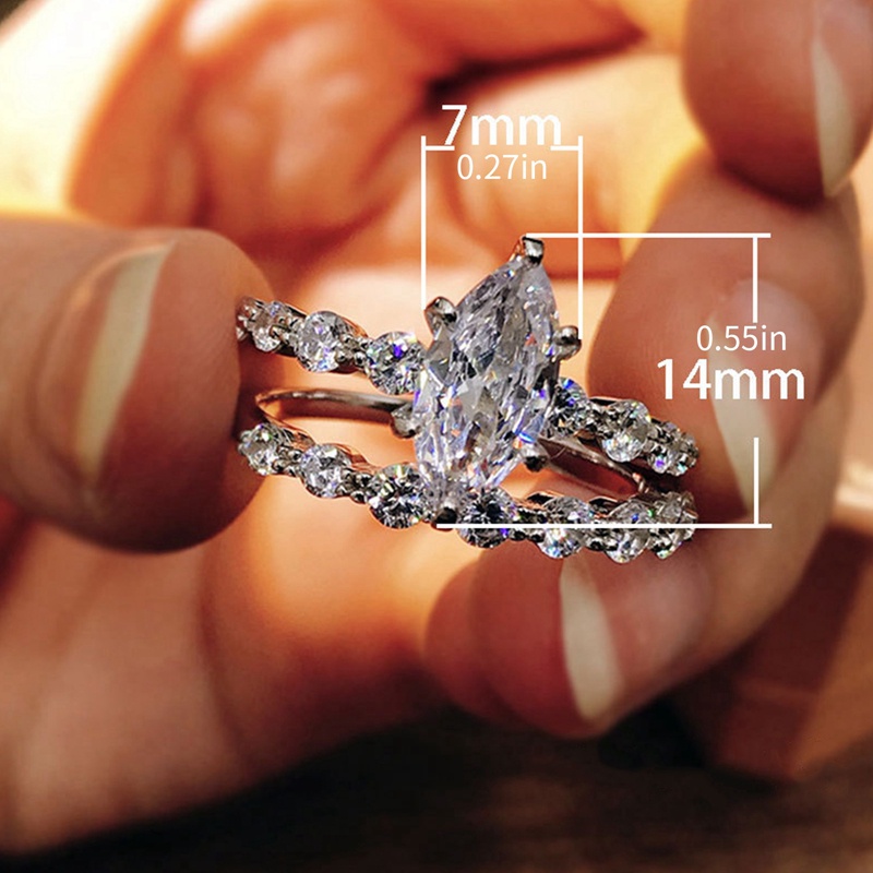 2 Pcs Marquise Set Cincin Untuk Wanita Modern Fashion Aksesoris Pesta Pernikahan Mewah Pengantin Rings Eternity Jewelry